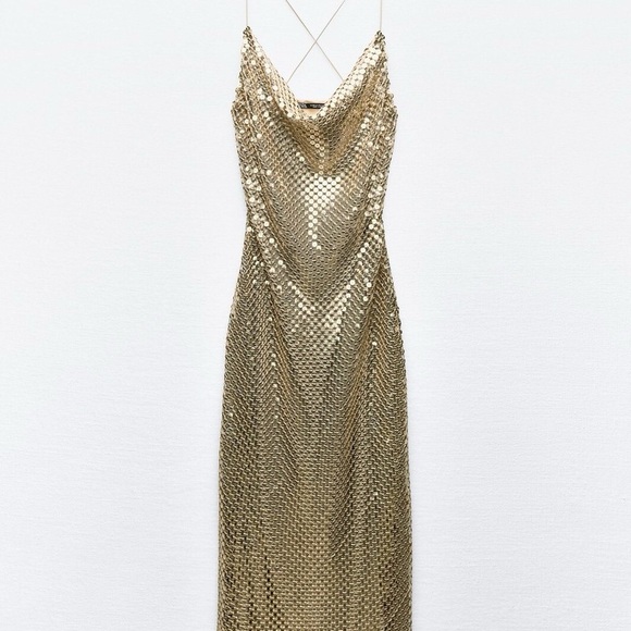 Zara | Dresses | Zara Gold Midi Dress | Poshmark